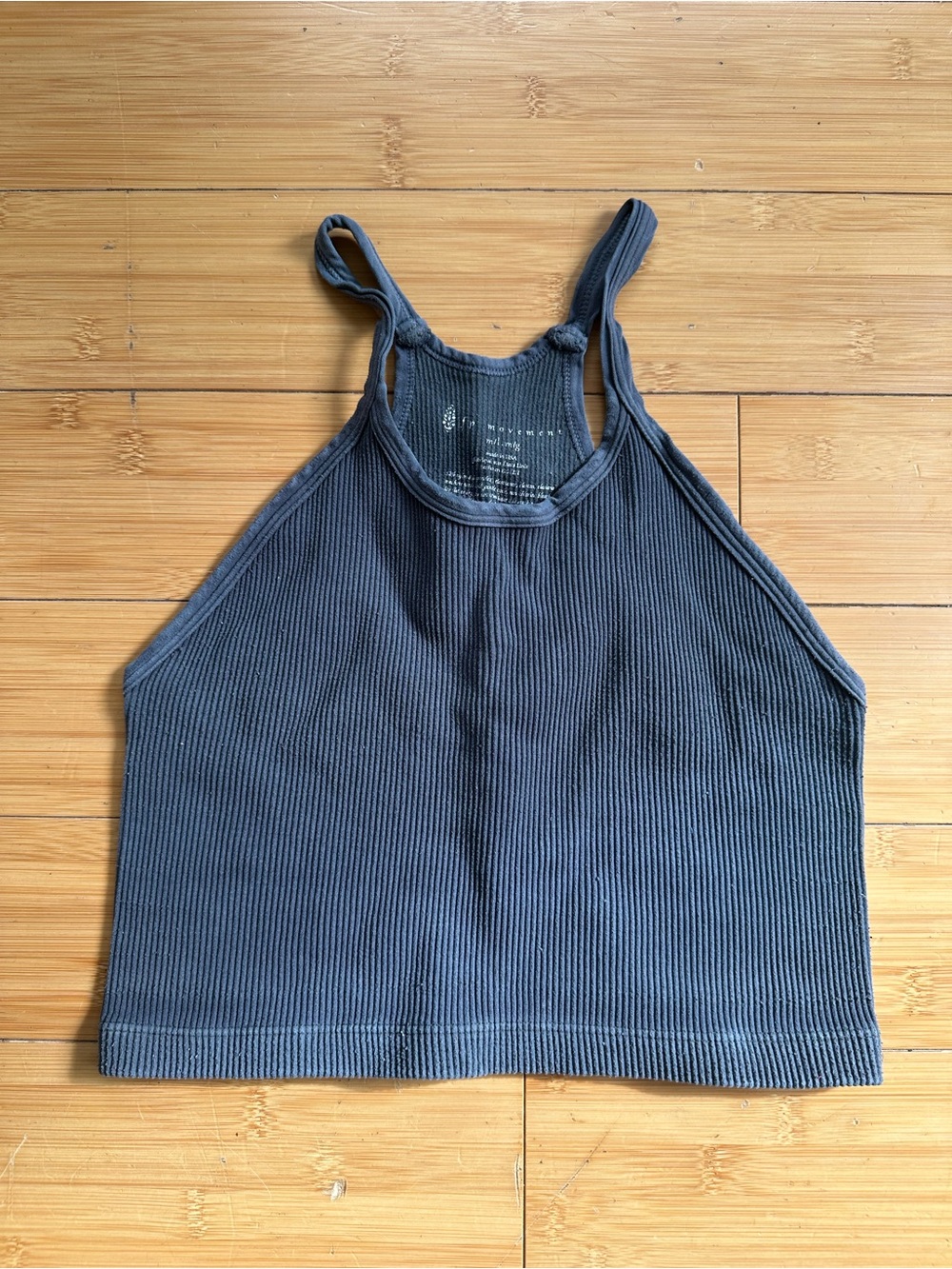 Free People Ribbed High-Neck Crop Tank Top - Slate Blue